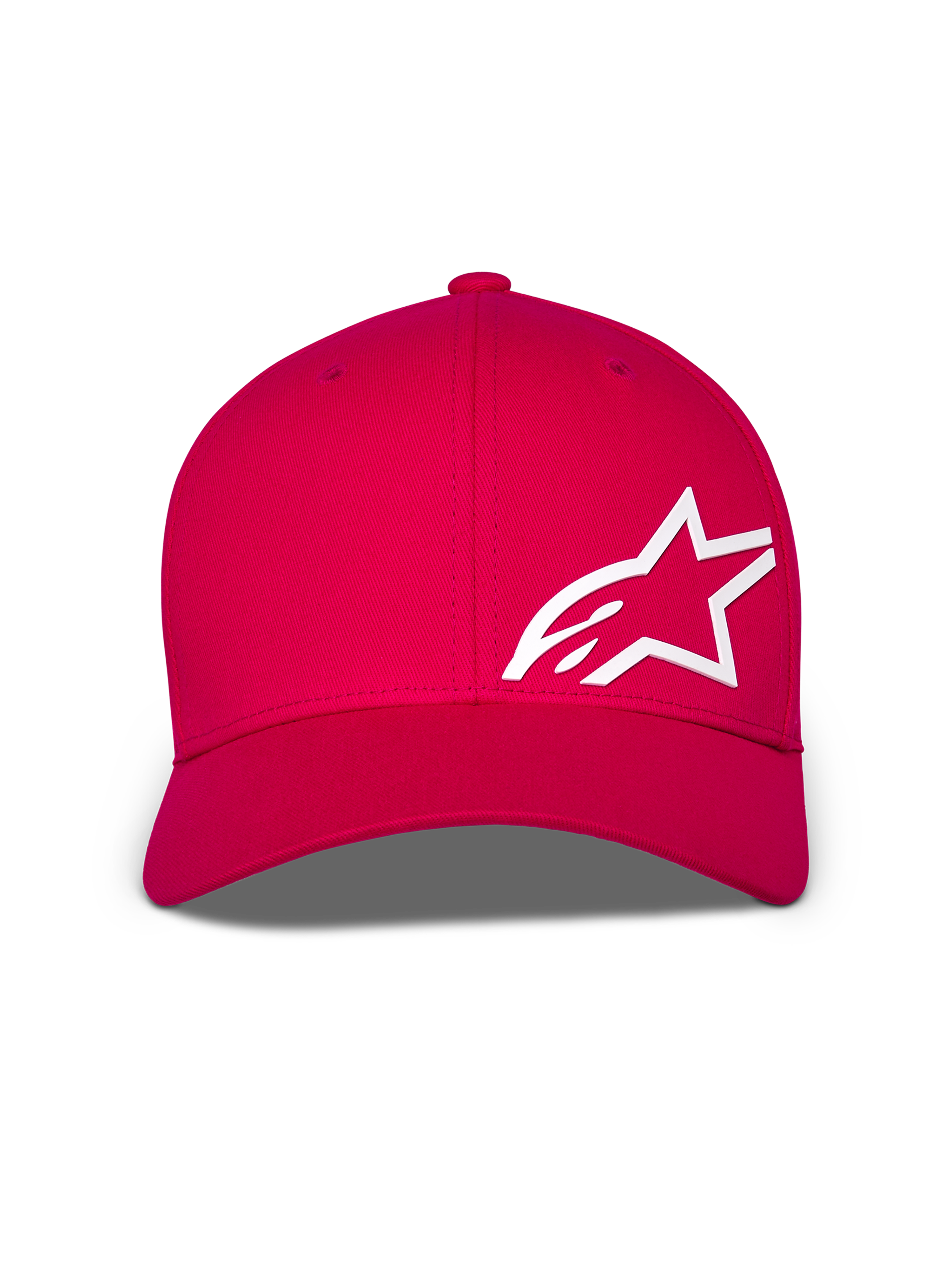 Boné Alpinestars Corp Shift Multi, boné de basebol vermelho, com um logótipo Astars grande em 3D branco na parte frontal, pala curva e coroa estruturada, acessório casual de motorsport