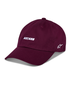 Alpinestars Deduce Strapback Hat, Baseball Cap, Burgundy, white embroidered ASTARS text on front, star logo on side, curved bill, casual motorsport streetwear