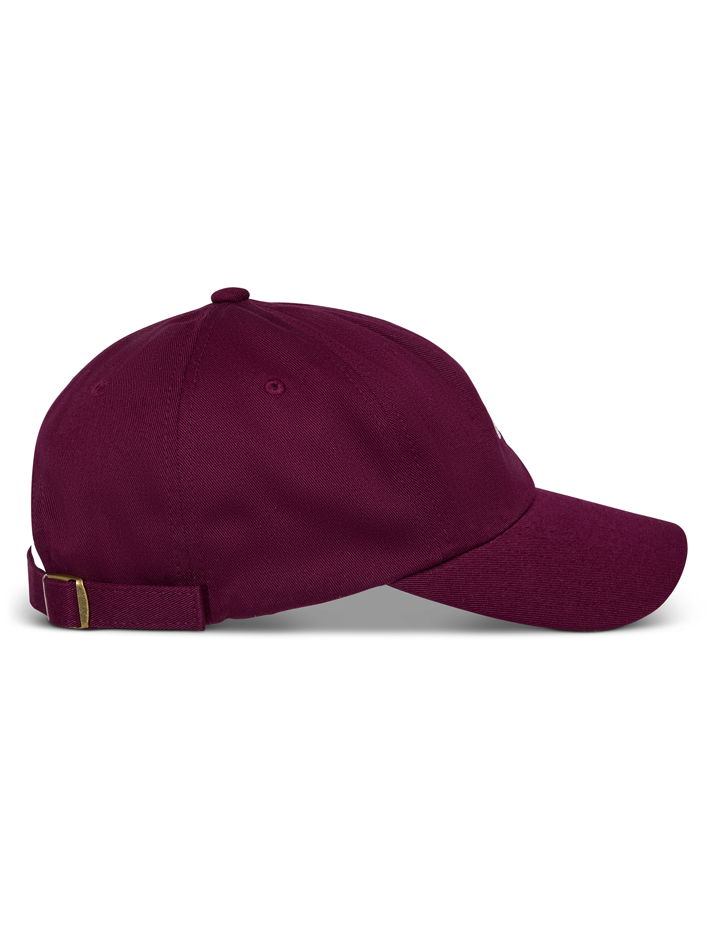Boné Alpinestars Deduce Strapback, cor de vinho, vista lateral, pala curva com coroa baixa não estruturada, fecho de tira ajustável com fivela metálica, sarja de algodão casual