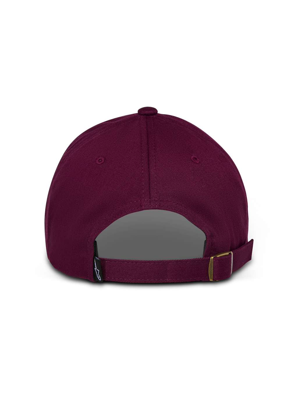Boné Alpinestars Deduce Strapback, Borgonha, vista traseira com fecho de tira ajustável e pequena etiqueta com logótipo, sarja de algodão não estruturada, estilo desportivo casual