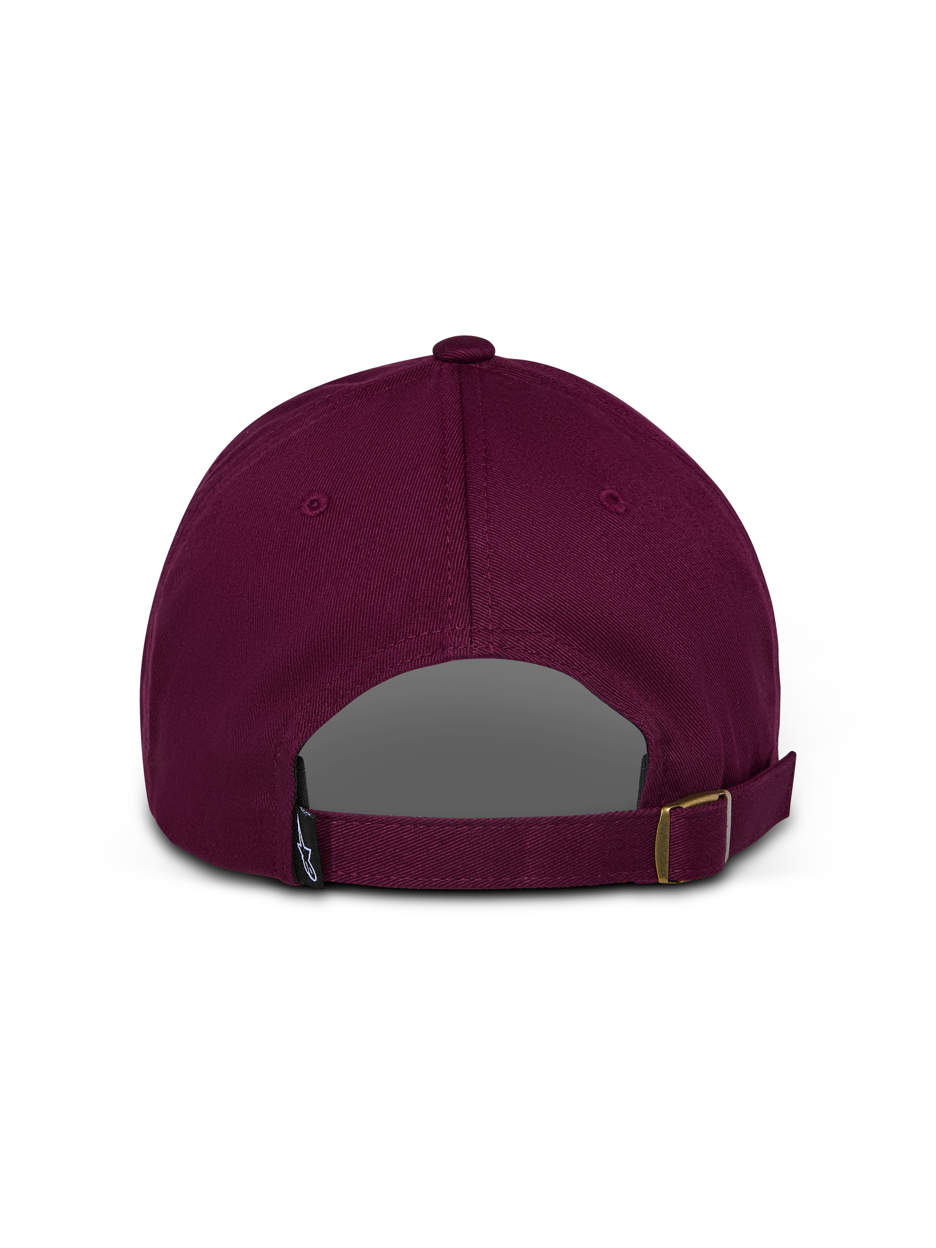 Boné Alpinestars Deduce Strapback, Borgonha, vista traseira com fecho de tira ajustável e pequena etiqueta com logótipo, sarja de algodão não estruturada, estilo desportivo casual
