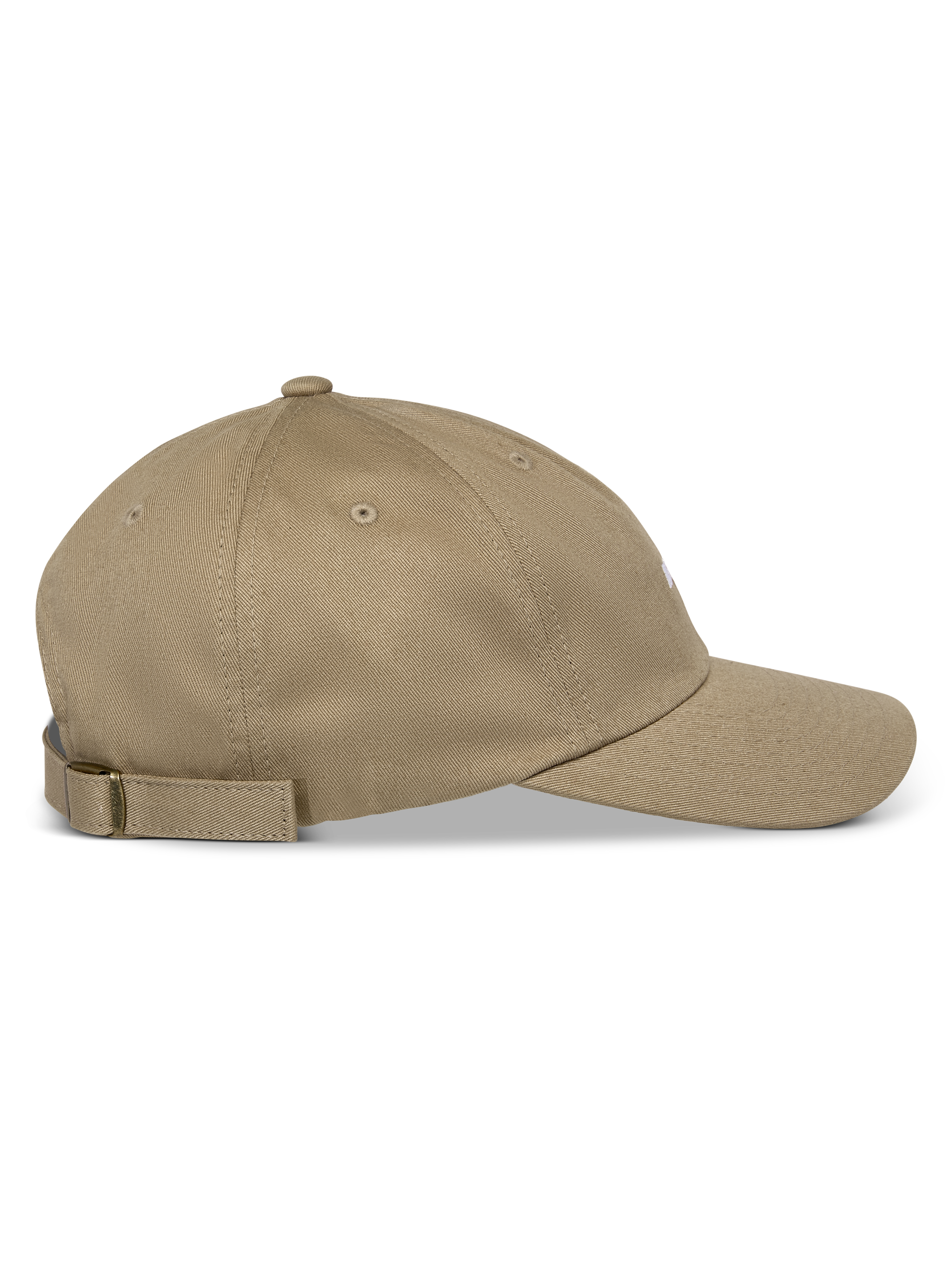 Alpinestars Deduce Strapback Hat, chapéu caqui em vista de perfil lateral, aba curva com coroa baixa não estruturada, material de sarja de algodão com fecho de tira ajustável e logótipo bordado plano
