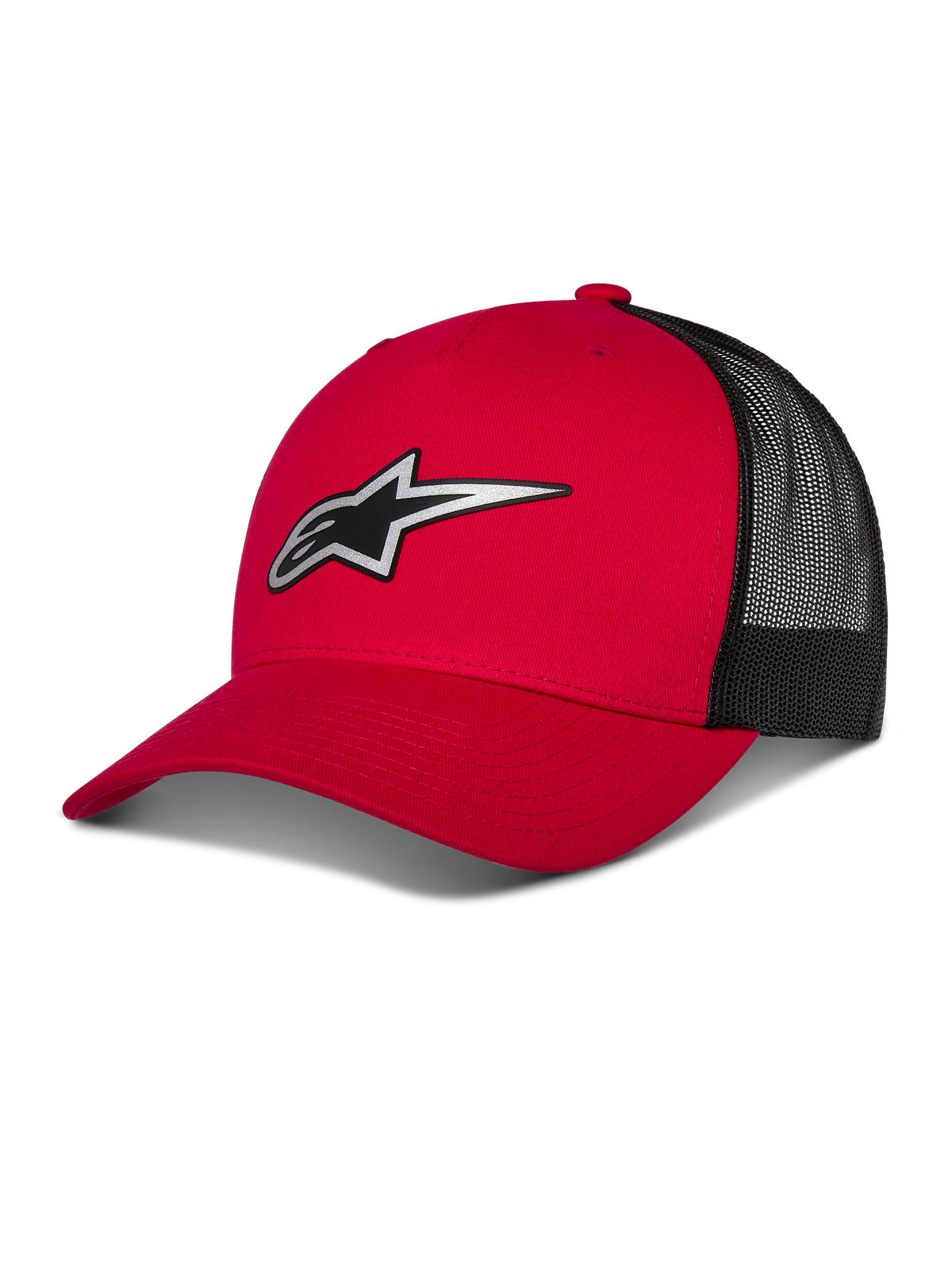 Alpinestars Reflect Ageless Trucker Hat, Red and Black Baseball Cap, Curved Brim with Reflective Astars Logo, Black Mesh Back Panels, Structured Design