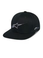 Alpinestars Thickness Snapback Hat, Black Baseball Cap with Flat Brim, White and Gray 3D Embroidered Star Logo, Side Astars Logo, Structured Design with Ventilation Holes, Casual Motorsport Headwear