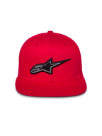 Alpinestars Thickness Snapback Hat, Red, front view with 3D embroidered black and white Astars logo, flat bill, structured crown, casual streetwear