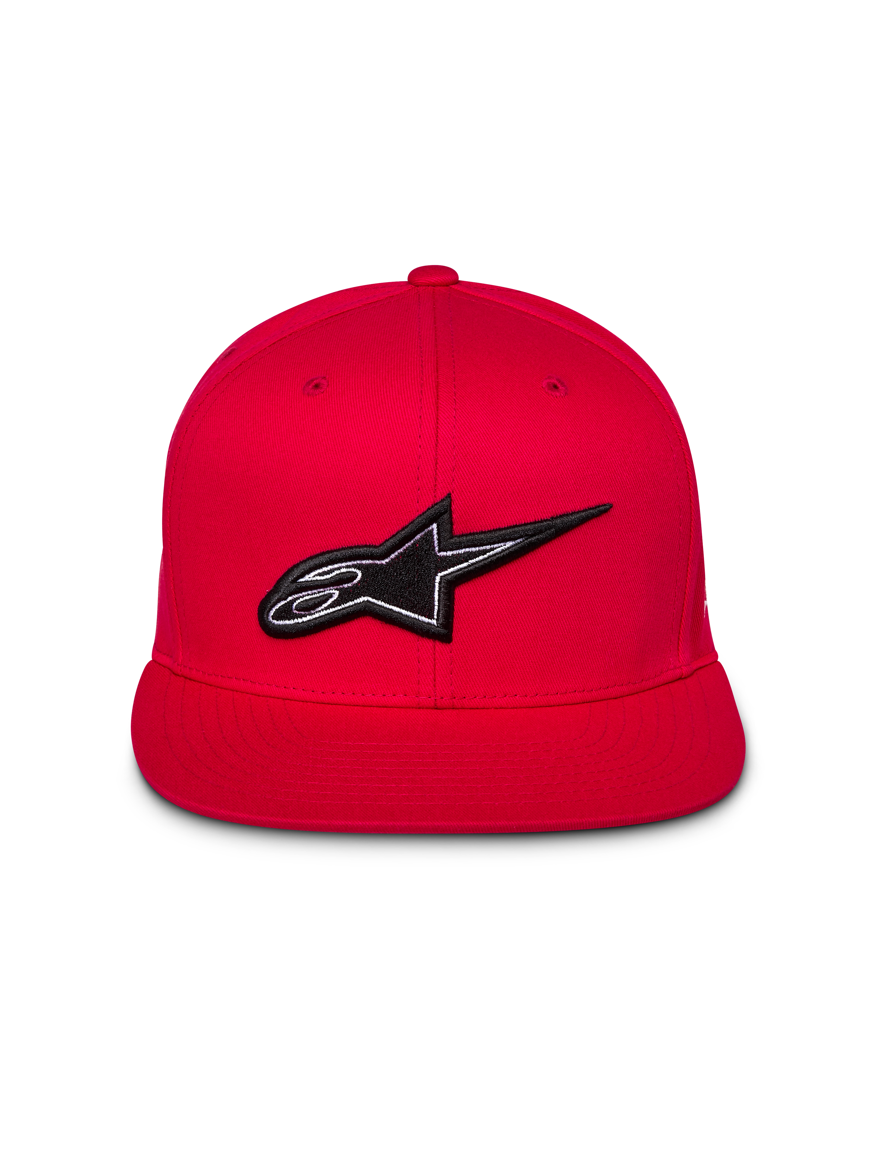 Alpinestars Thickness Snapback Hat, Red, front view with 3D embroidered black and white Astars logo, flat bill, structured crown, casual streetwear