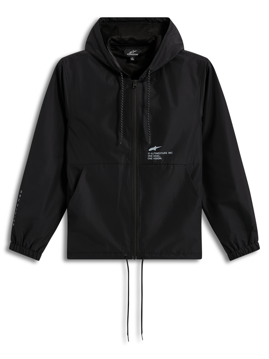 Alpinestars Speeder Resolve, casaco corta-vento preto leve com capuz, fecho frontal e logótipo no peito, casual sportswear