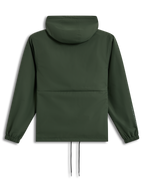 Alpinestars Speeder Resolve, corta-vento desportivo leve com capuz, verde, vista traseira com punhos elásticos e cordão na bainha.