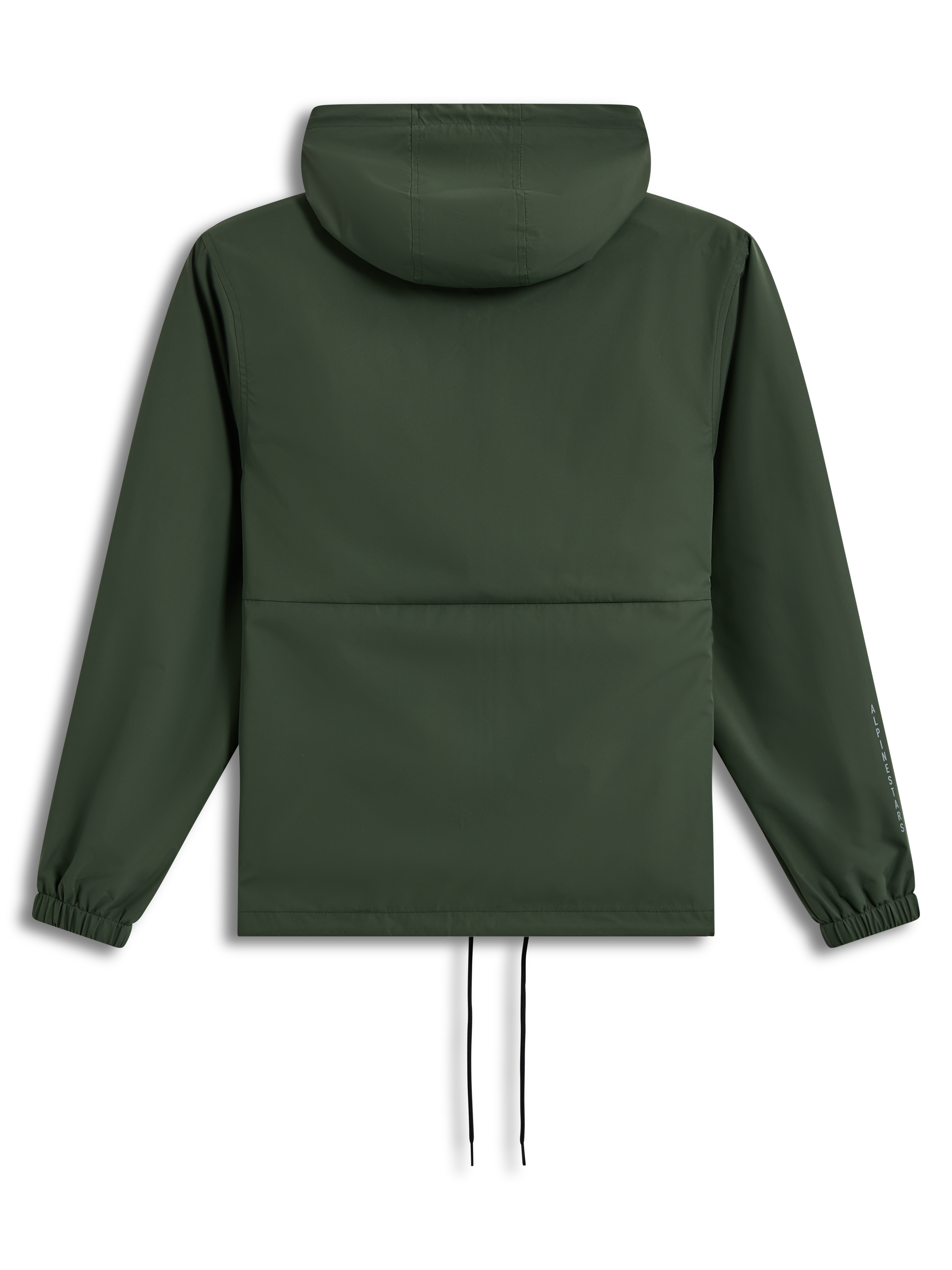 Alpinestars Speeder Resolve, corta-vento desportivo leve com capuz, verde, vista traseira com punhos elásticos e cordão na bainha.