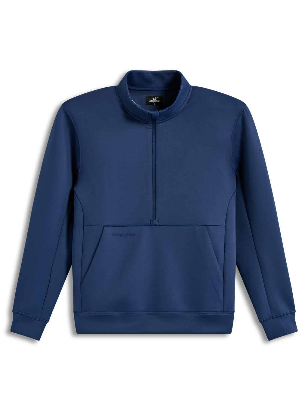 Alpinestars Apera Half-Zip Sweatshirt em fleece azul aço, com meio fecho de correr, bolso canguru e logótipos tonais.