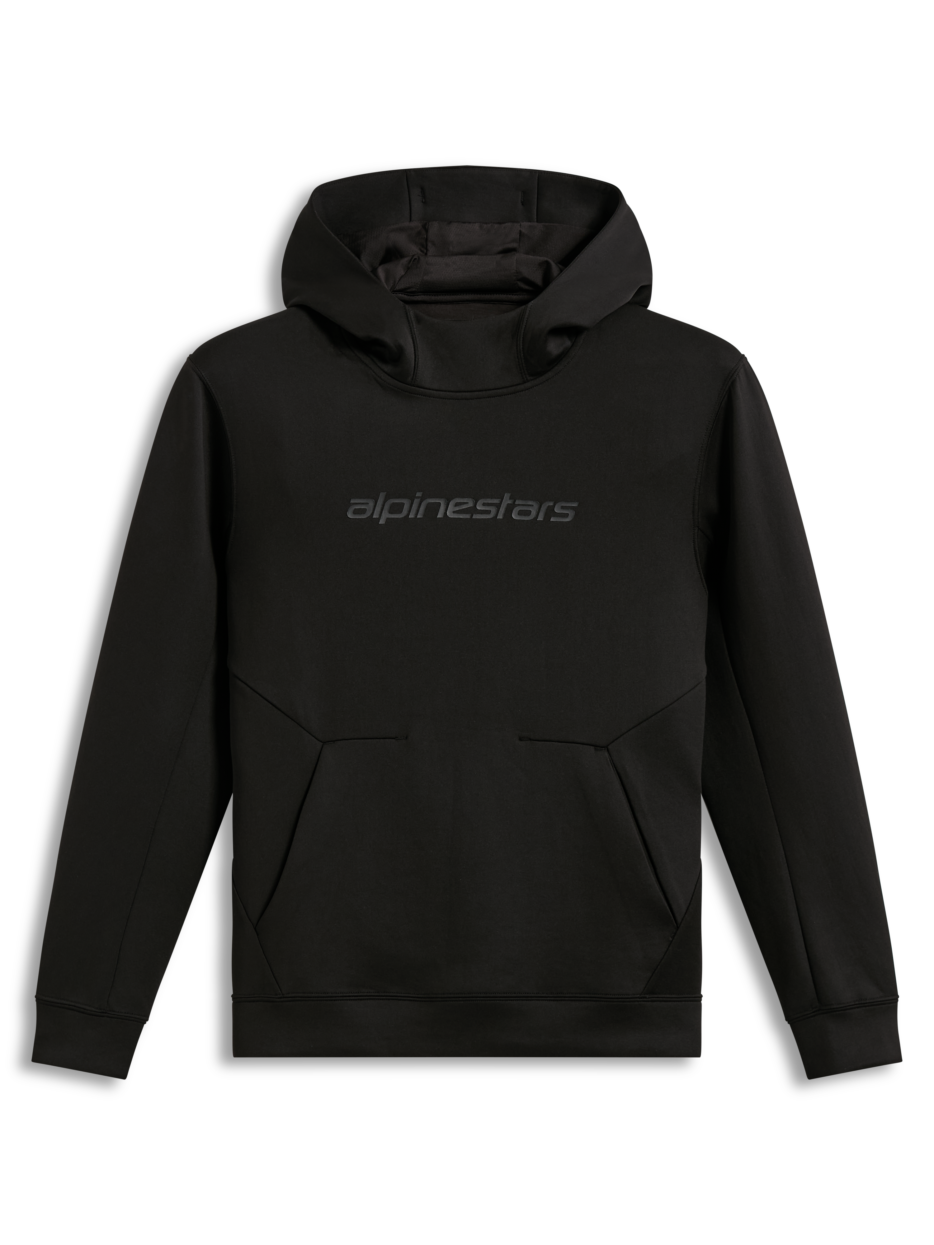 Alpinestars Datrix Hoodie, hoodie de fleece preto para sportswear, com logótipo tonal HD e bolso com detalhe de dardo.