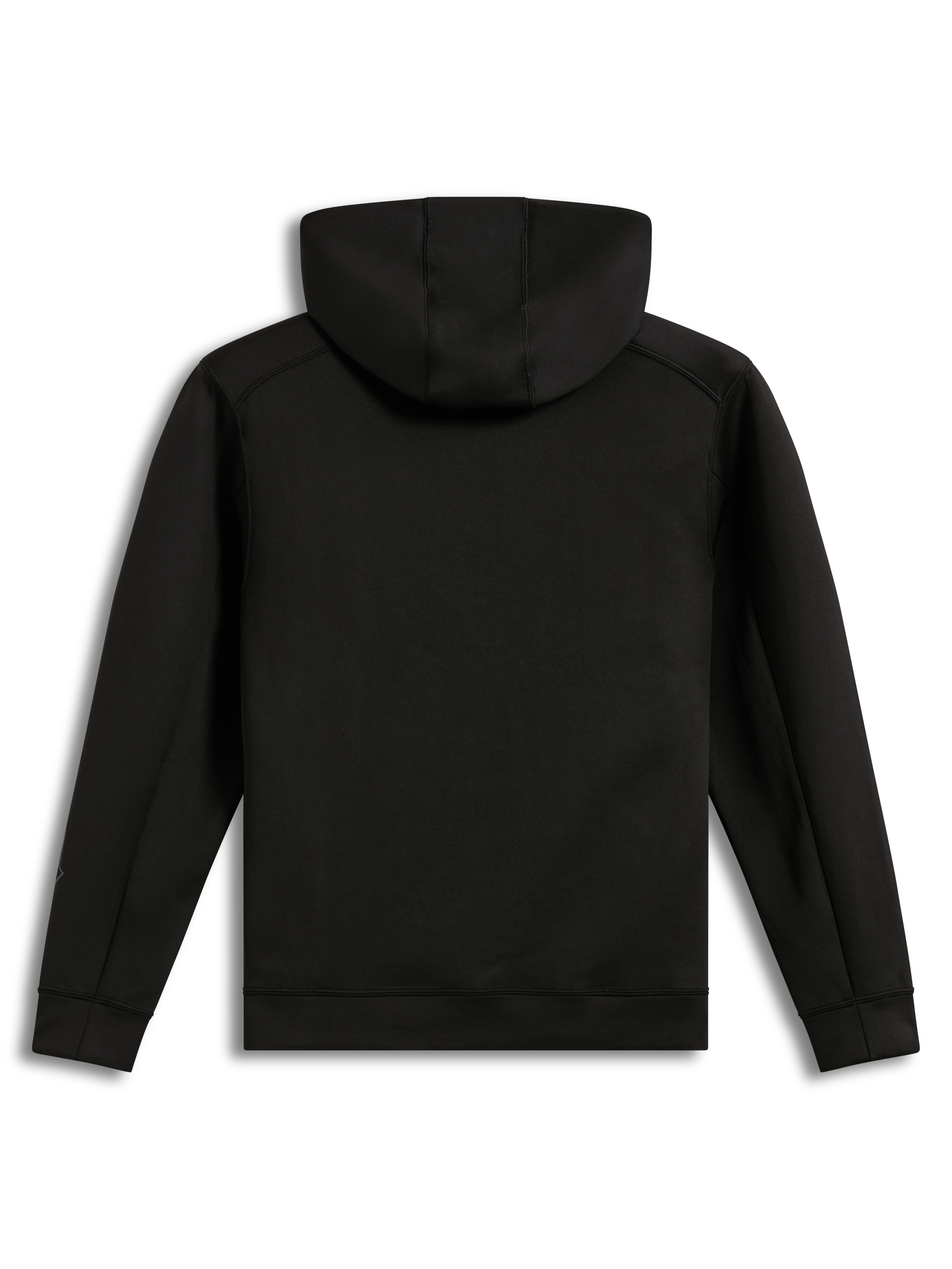 Alpinestars Datrix Hoodie, camisola preta de fleece tri-blend, vista traseira com capuz forrado em malha