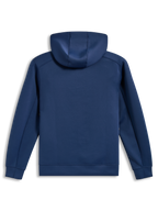 Alpinestars Datrix Hoodie, camisola com capuz em fleece de face dupla, azul, vista traseira com capuz forrado em malha, estilo casual de sportswear