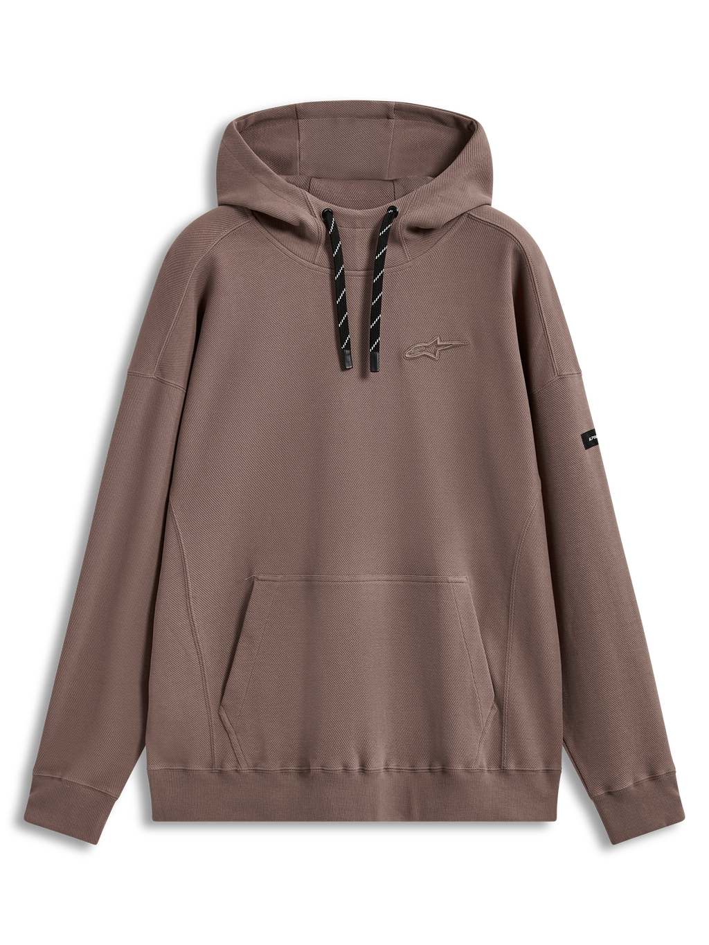 Alpinestars Camino Textured Oversized Hoodie, hoodie em malha texturizada com gola alta, castanho taupe, logótipo Astars bordado em 3D