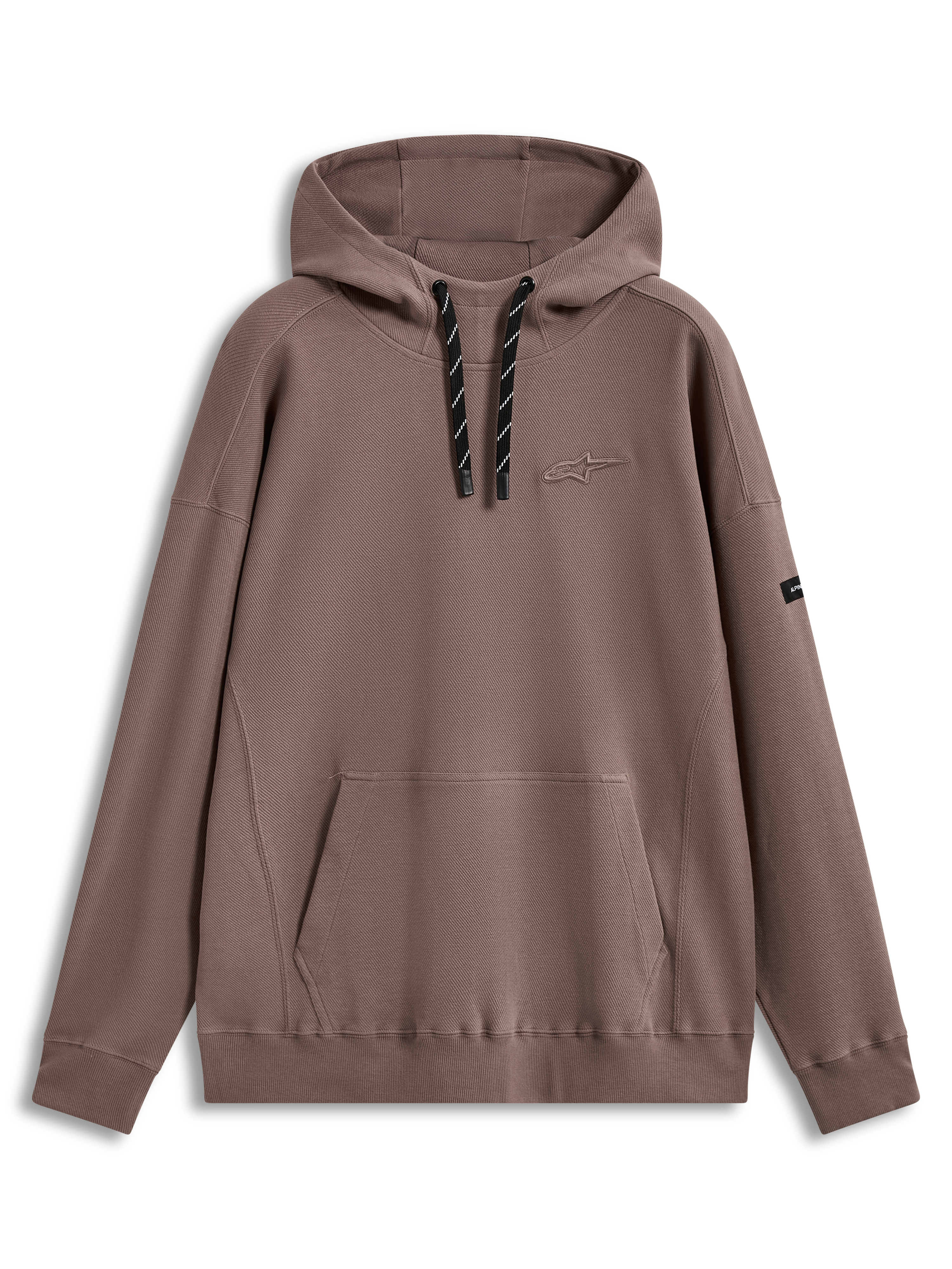 Alpinestars Camino Textured Oversized Hoodie, hoodie em malha texturizada com gola alta, castanho taupe, logótipo Astars bordado em 3D