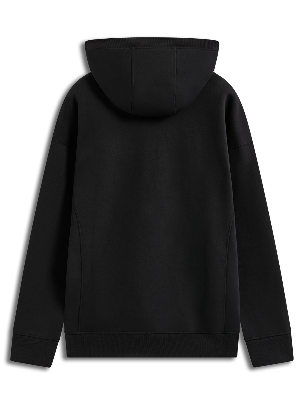 Alpinestars Shaw Oversized Hoodie, hoodie de fleece preto, vista traseira com costuras no corpo e pormenores canelados.
