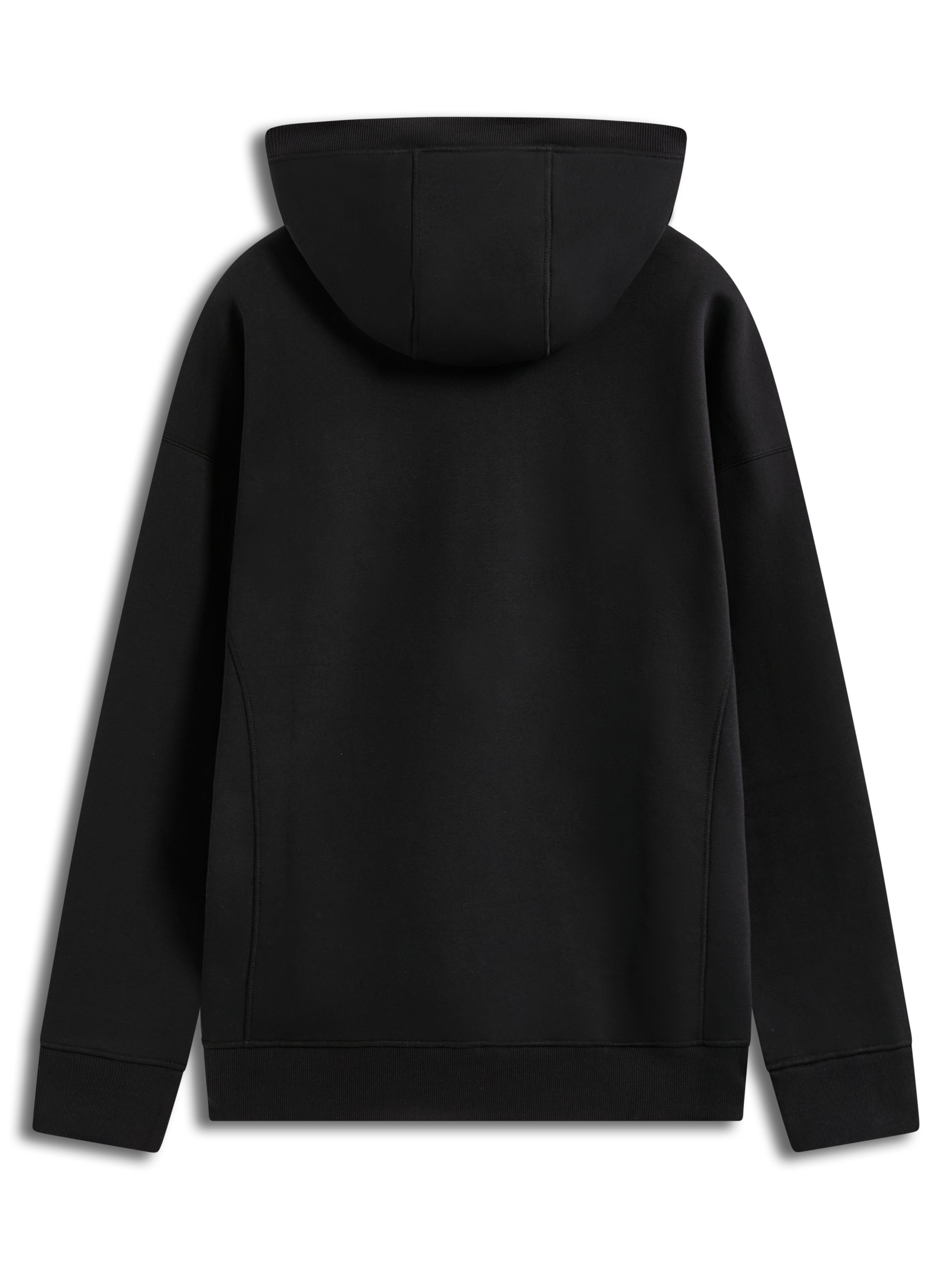 Alpinestars Shaw Oversized Hoodie, hoodie de fleece preto, vista traseira com costuras no corpo e pormenores canelados.