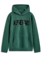 Alpinestars Shaw Oversized Hoodie, hoodie de fleece verde, logótipo preto texturizado, bolso canguru, ajuste oversized