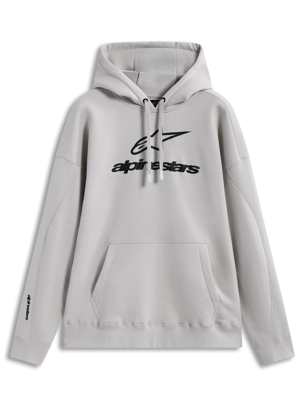 Alpinestars Prelude Oversized Hoodie in Sand, relaxed fleece sportswear with black puff-print logo and kangaroo pocket.