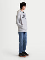 Alpinestars Prelude Oversized Hoodie, casual sportswear fleece pullover for men, Cement Gray with black puff-print front logo, features a relaxed fit, kangaroo pocket, and self-lined hood.