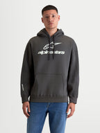 Alpinestars Camisola Com Capuz Prelude Oversized, hoodie de sportswear para homem, cinzenta e branca, ajuste oversized com bolso canguru, logótipos em relevo no peito e manga, fabricada em algodão e poliéster reciclado.