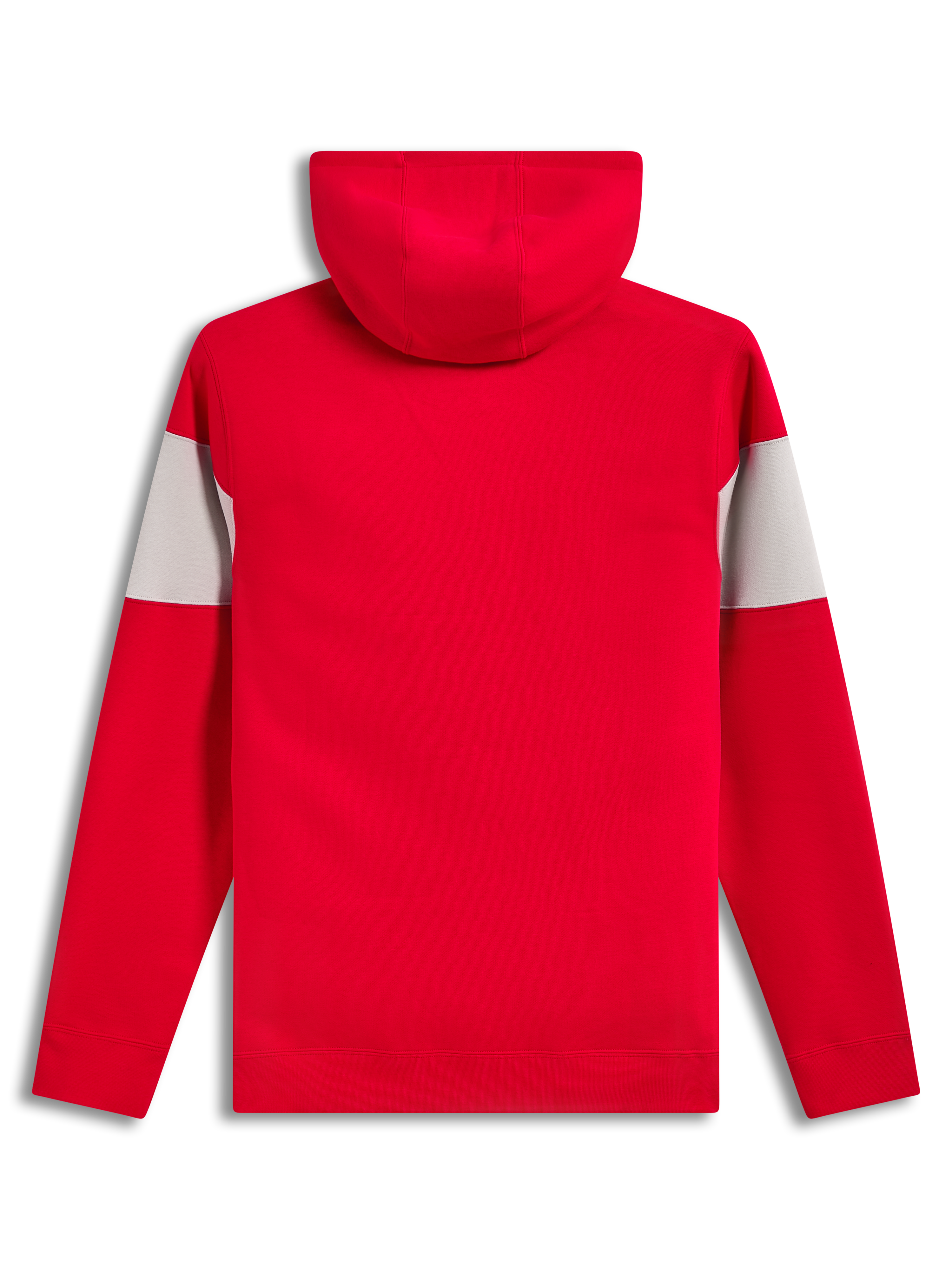 Alpinestars Cubic Hoodie, red and cement grey unisex sportswear pullover fleece, back view with color-blocked sleeves.