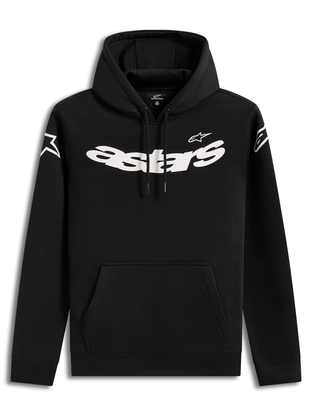 Alpinestars Velocifier Hoodie, hoodie casual preto com gráficos brancos no peito e bolso frontal, estilo lifestyle