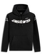 Alpinestars Velocifier Hoodie, hoodie casual preto com gráficos brancos no peito e bolso frontal, estilo lifestyle