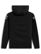 Alpinestars Velocifier Hoodie, sweat com capuz preta casual, vista traseira com logótipos brancos nos ombros.