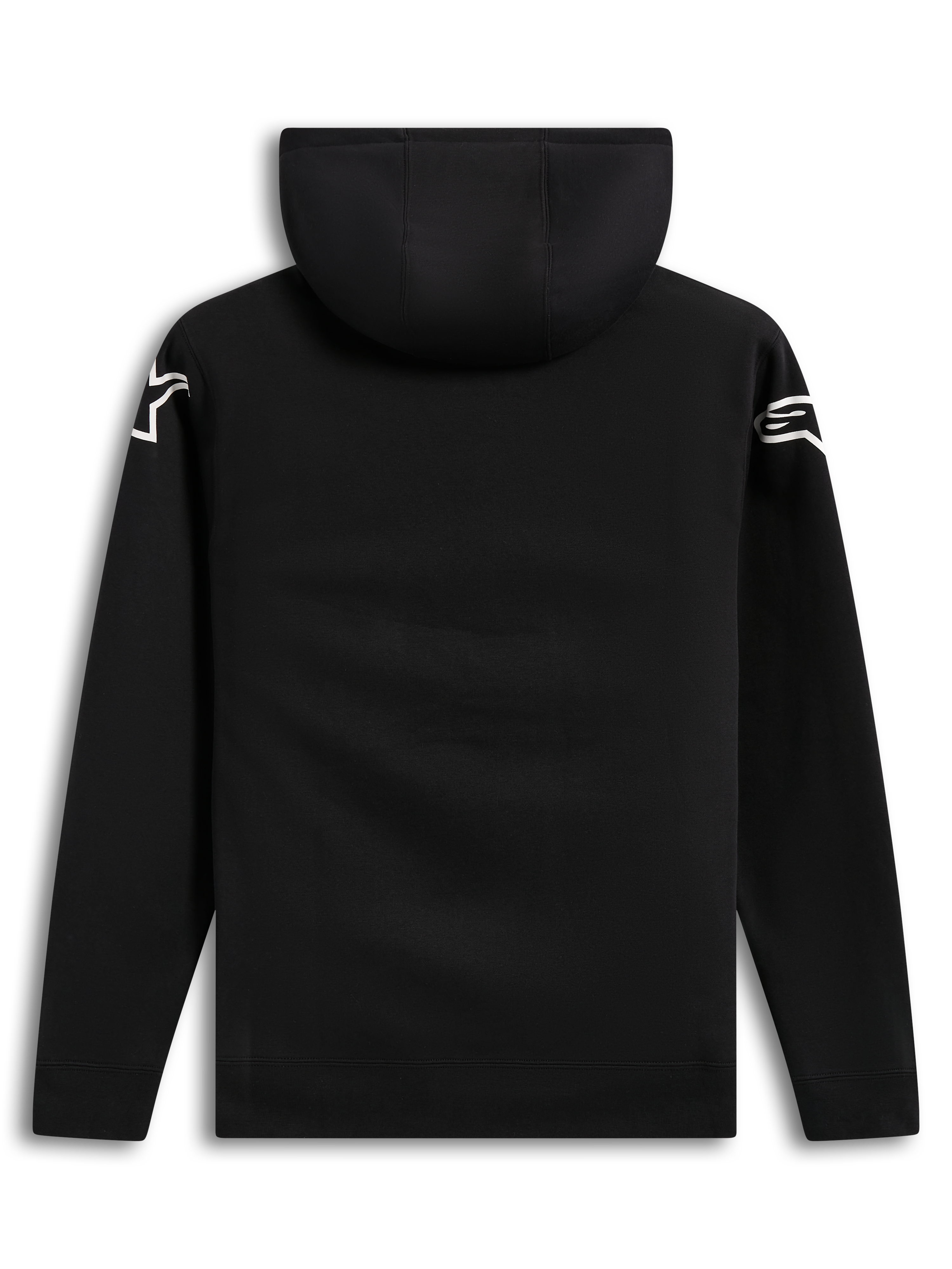 Alpinestars Velocifier Hoodie, sweat com capuz preta casual, vista traseira com logótipos brancos nos ombros.