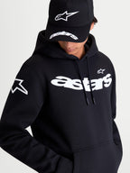 Alpinestars Camisola Com Capuz Velocifier, camisola de fleece premium, preta com marca nominativa astars e logótipos nos ombros em branco, estilo casual e sportswear para conforto fora da moto.
