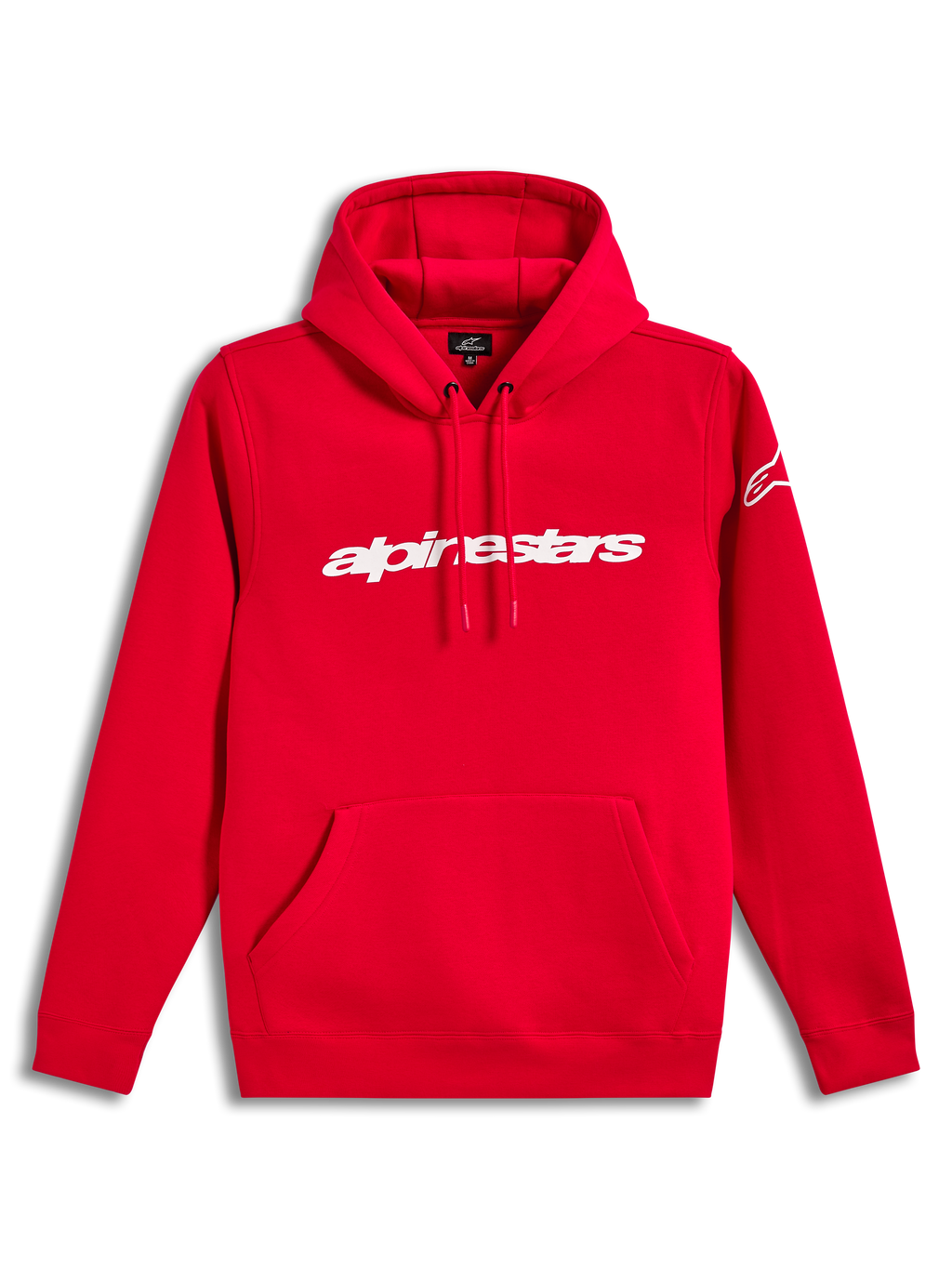 Alpinestars Race Wordmark Hoodie, camisola com capuz vermelha, logótipo linear branco no peito e bolso frontal em fleece.