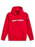Alpinestars Race Wordmark Hoodie, camisola com capuz vermelha, logótipo linear branco no peito e bolso frontal em fleece.