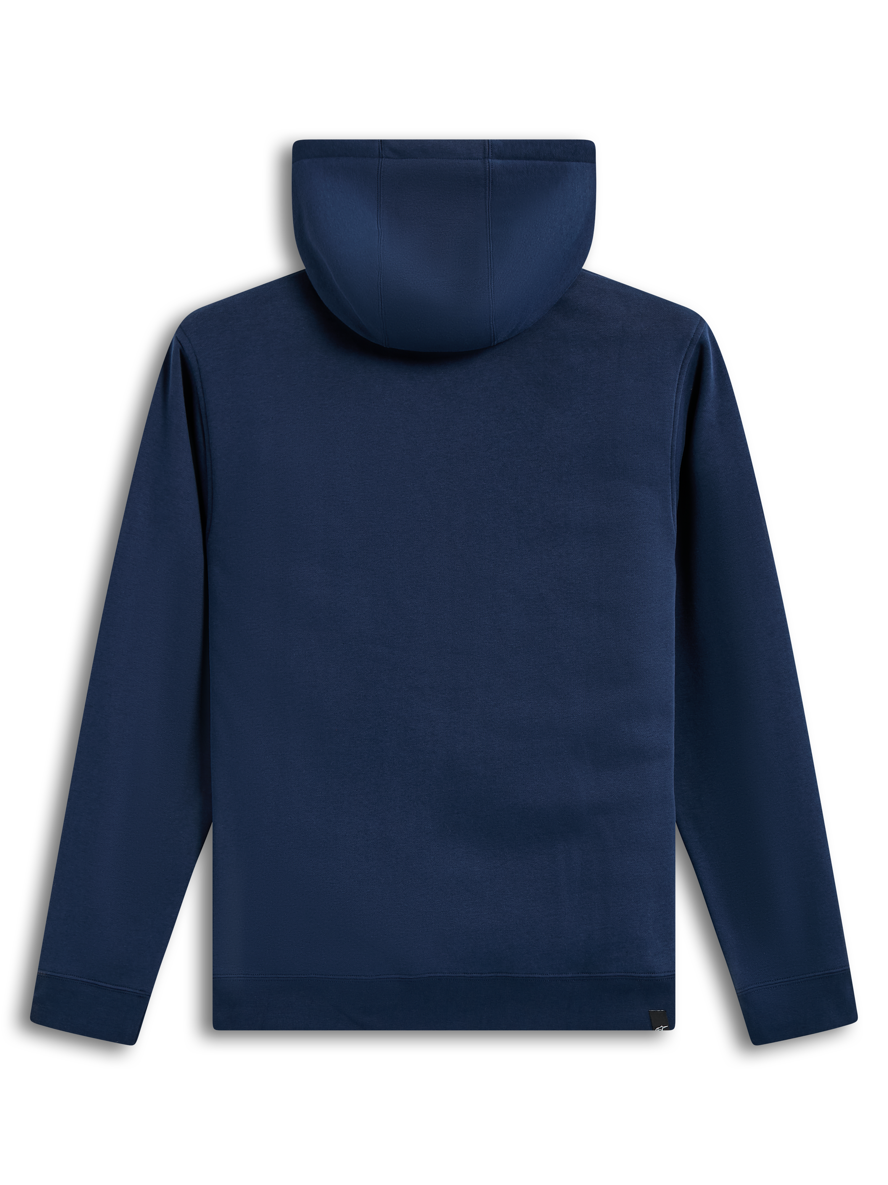 Alpinestars Race Wordmark Hoodie, vista traseira, camisola azul-marinho em fleece com capuz forrado e punhos canelados.