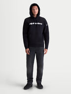 Alpinestars Camisola Com Capuz Race Wordmark, camisola com capuz de fleece para homem, preta e branca, com logótipo frontal linear e logótipo Ageless na manga, bolso canguru e capuz ajustável, casual sportswear.