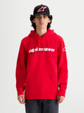 Alpinestars Camisola com capuz Race Wordmark, camisola com capuz de sportswear para homem, vermelha e branca, com logótipo Race Linear frontal e logótipo Ageless na manga, em fleece de algodão e poliéster reciclado.