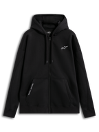 Alpinestars camisola com capuz Pioneer Oversized, hoodie de sportswear preto com fecho unissexo, corte relaxado, fecho Vislon, bolso canguru com bordado 'ONE GOAL. ONE VISION.', logótipo no peito, algodão e poliéster reciclado.