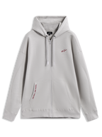 Alpinestars Pioneer Oversized Hoodie, hoodie de fleece cinzento com fecho, logótipo vermelho e bolso canguru, sportswear.