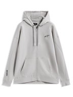 Alpinestars Entity Oversized Hoodie, hoodie de fleece areia com fecho, logótipos bordados e bolso canguru, sportswear casual.