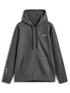 Alpinestars Entity Oversized Hoodie, casaco com capuz de fleece cinzento carvão, logótipo bordado branco e bolso canguru.