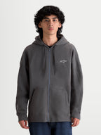Alpinestars Camisola Com Capuz Entity Oversized, camisola com capuz em fleece para homem, cinzento, fecho de correr Vislon, logótipo Astars bordado a branco, bolso canguru e ajuste oversized descontraído, casual sportswear