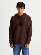Alpinestars Camisola Com Capuz Entity Oversized, hoodie de homem em fleece castanho com fecho de correr Vislon e bolso canguru, logótipo Astars bordado a branco no peito, casual sportswear inspirado no motorsport.