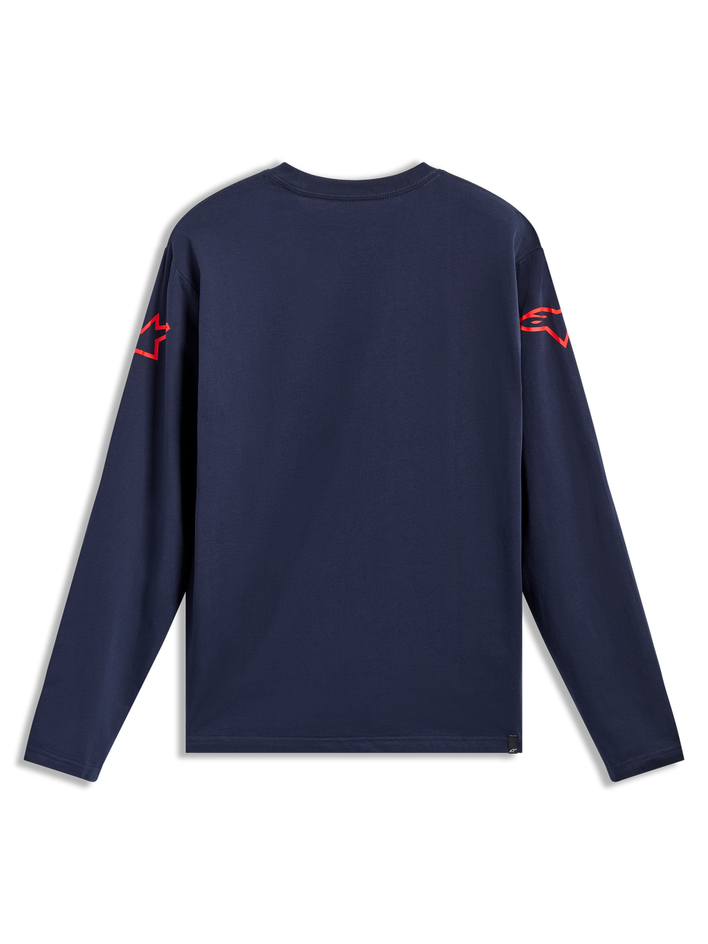 Alpinestars Velocifier CSF Tee, t-shirt azul-marinho de mangas compridas, vista traseira com logótipos vermelhos nos ombros.