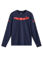 Alpinestars Velocifier CSF Tee, t-shirt de manga comprida azul-marinho e vermelha, com logótipo Astars curvo no peito.