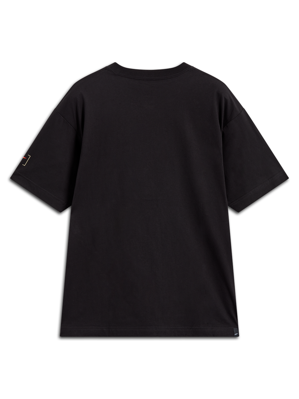 Alpinestars Infinity Oversized CSF Tee, t-shirt preta de manga curta, vista traseira com pormenor do logótipo na manga.