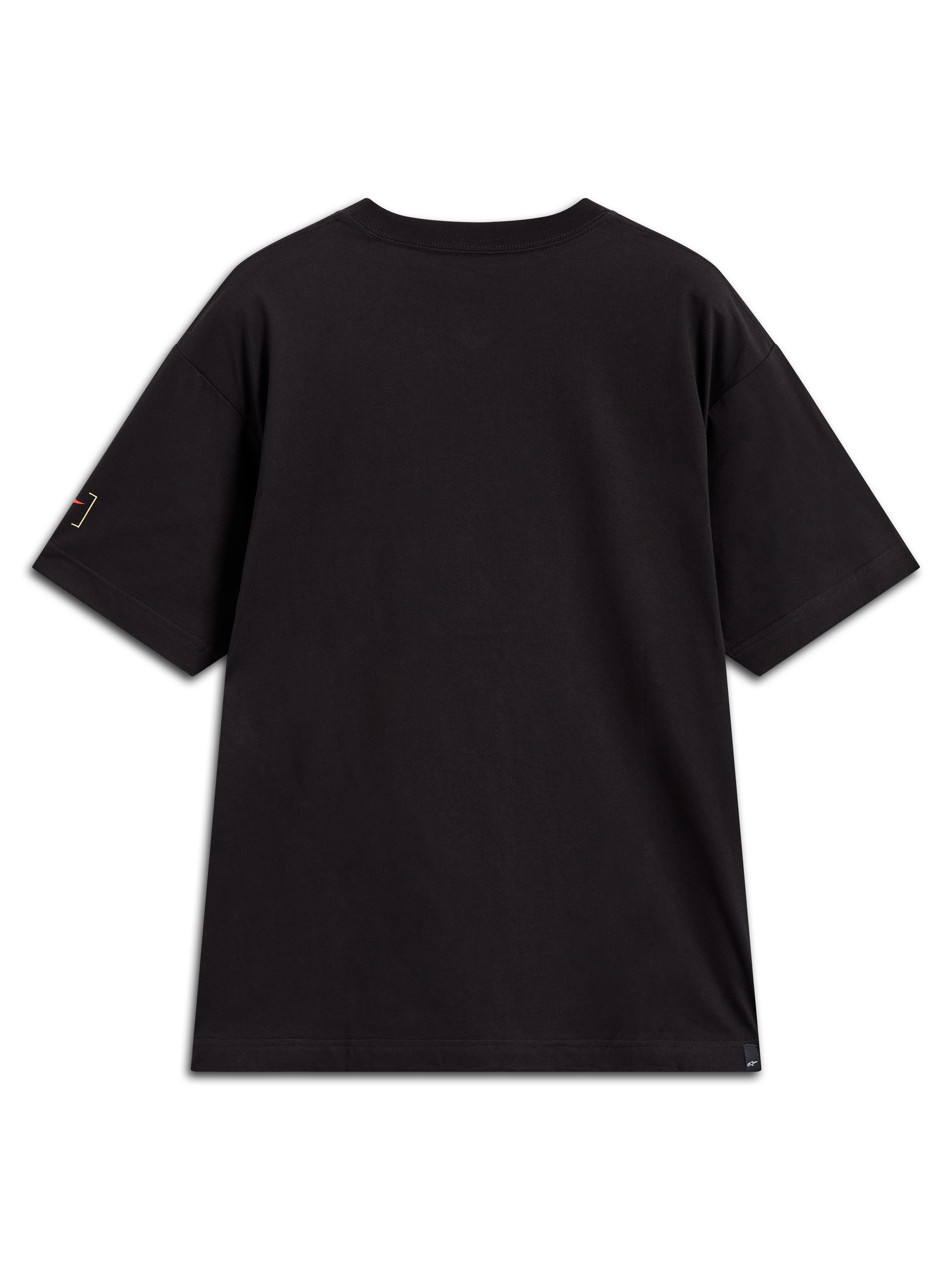 Alpinestars Infinity Oversized CSF Tee, t-shirt preta de manga curta, vista traseira com pormenor do logótipo na manga.