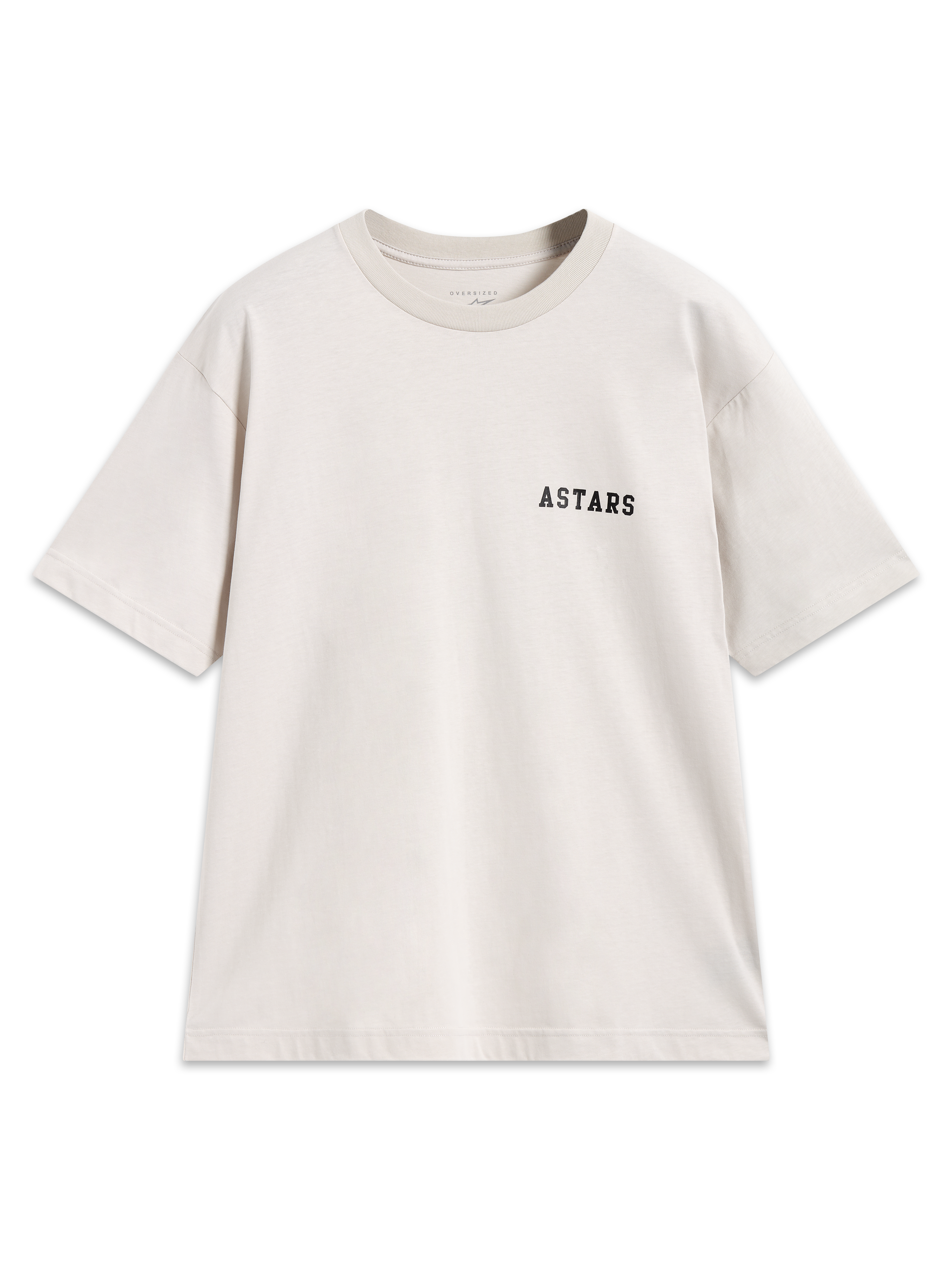 Alpinestars Latitude Oversized CSF Tee, t-shirt de manga curta bege com logótipo Astars preto no peito, sportswear casual.