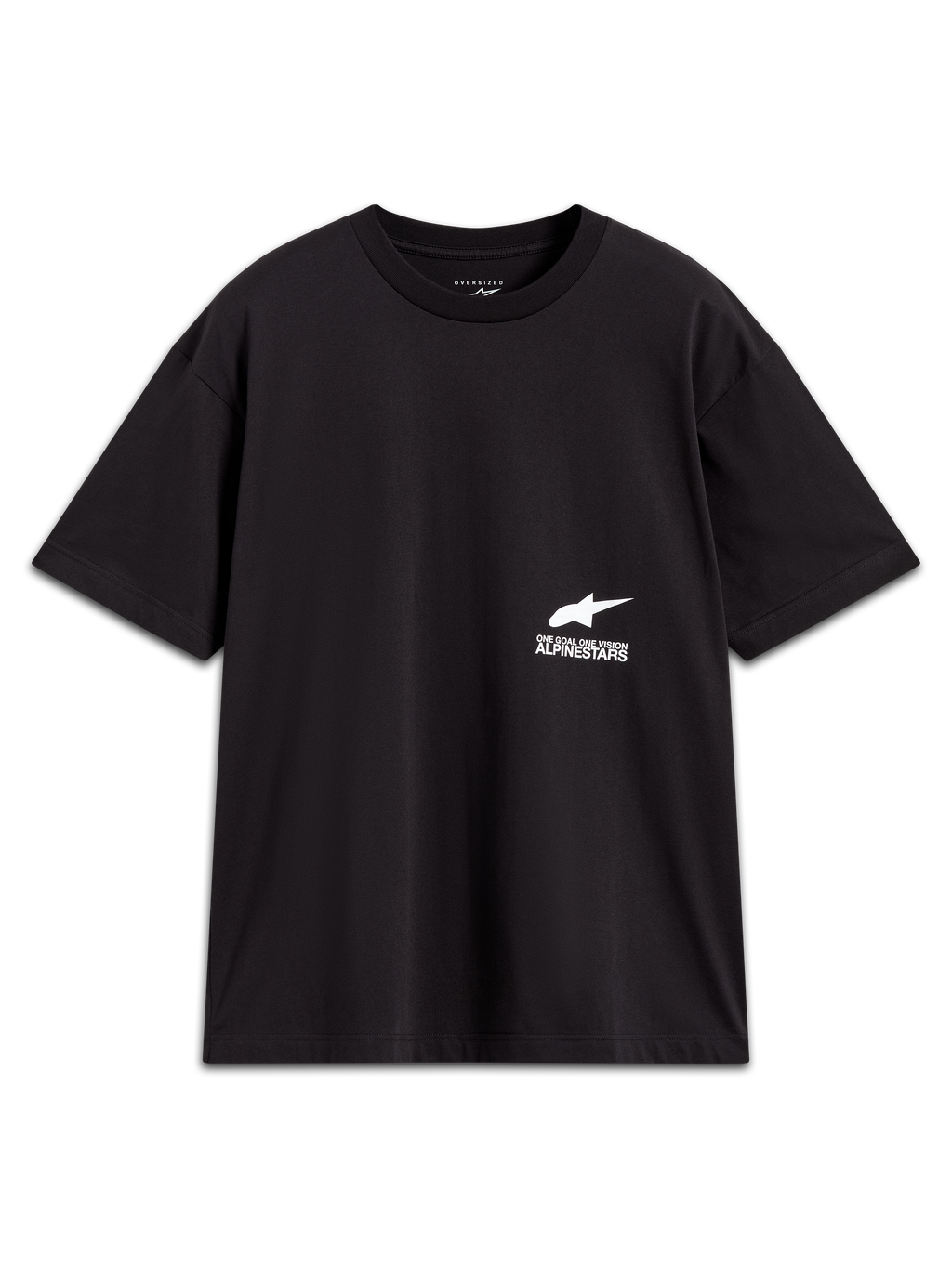 Alpinestars Institute Oversized CSF Tee, t-shirt de manga curta preta, logótipo e slogan brancos, estilo sportswear