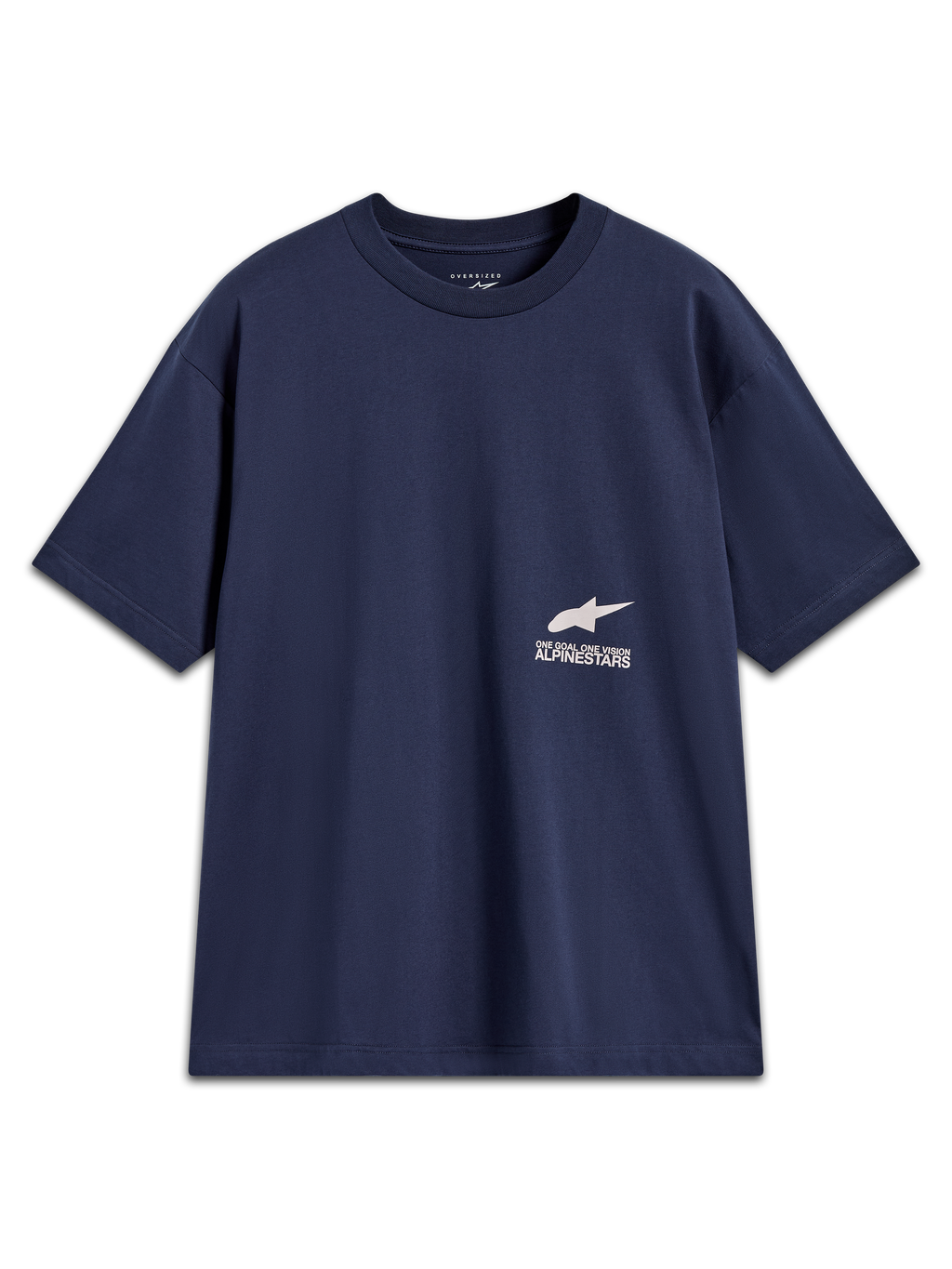 Alpinestars Institute Oversized SS CSF Tee, t-shirt de manga curta oversized para homem em azul-marinho, com logótipo Astar e marca em branco, estilo casual.