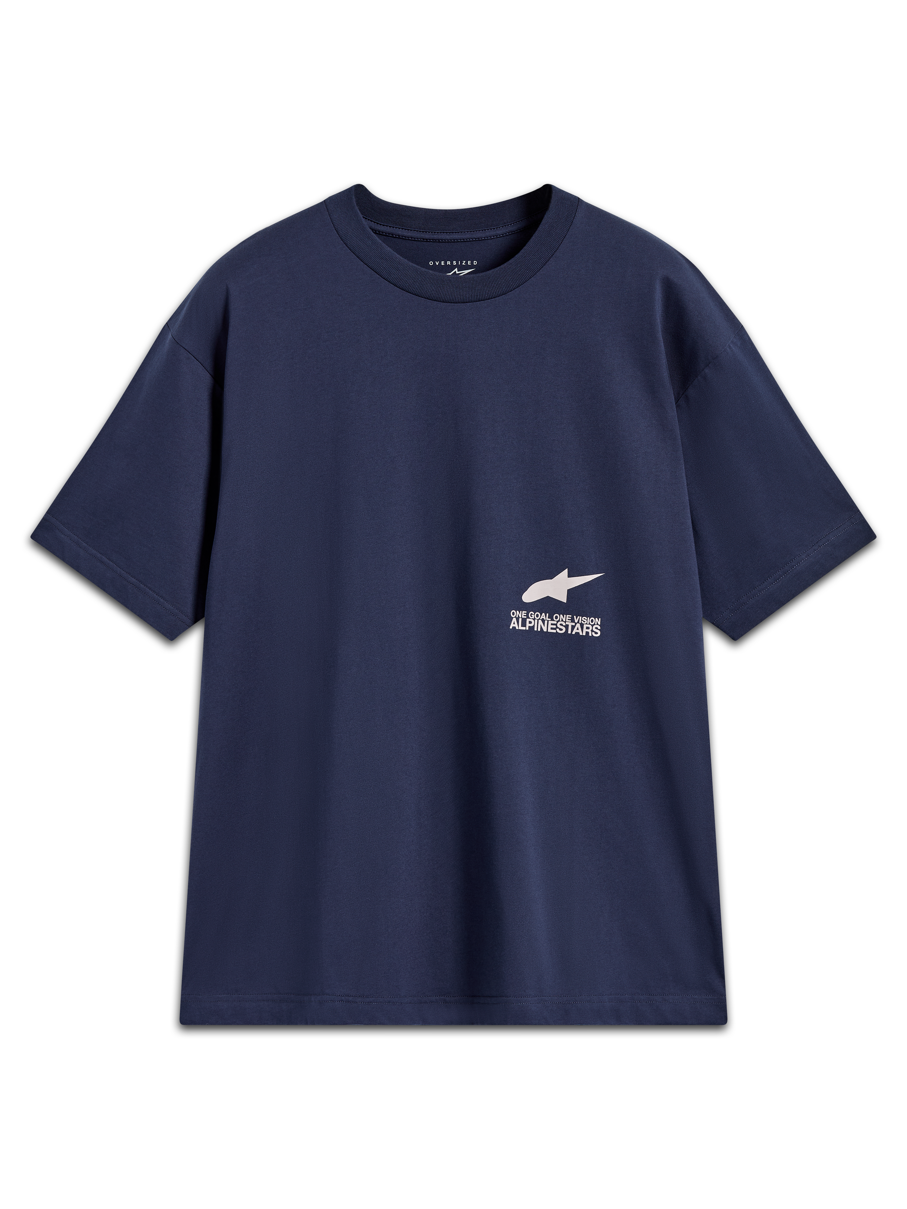 Alpinestars Institute Oversized SS CSF Tee, t-shirt de manga curta oversized para homem em azul-marinho, com logótipo Astar e marca em branco, estilo casual.